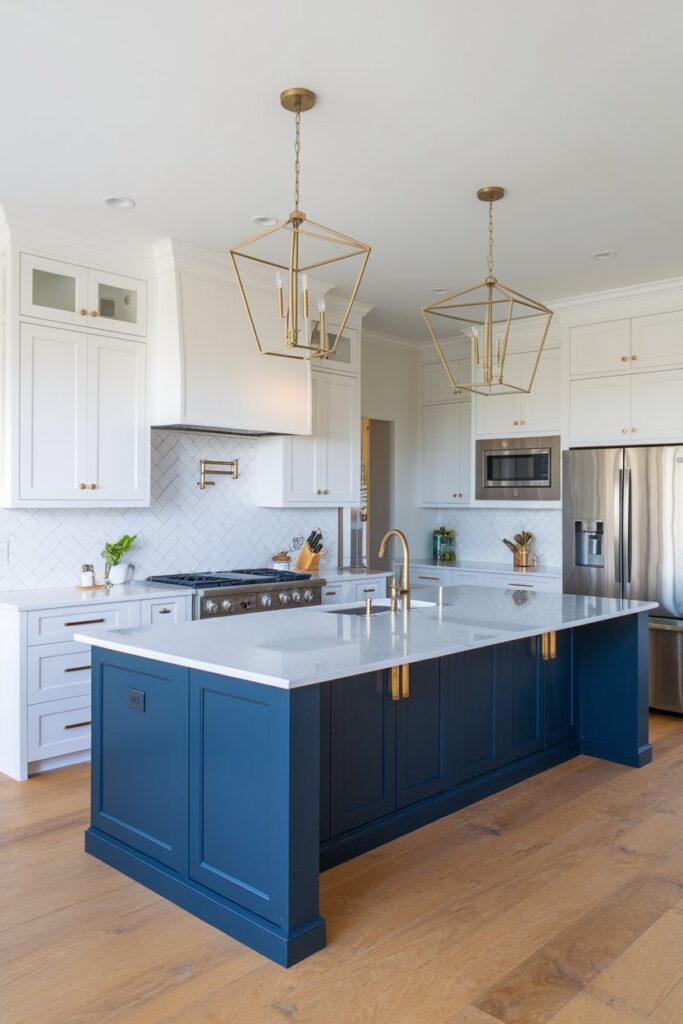 Two-Tone White Kitchen with Contrasting Island