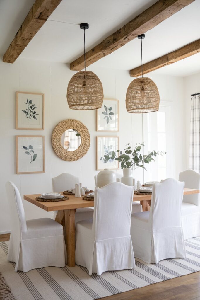 Farmhouse Dining Room with White & Natural Wood Combo