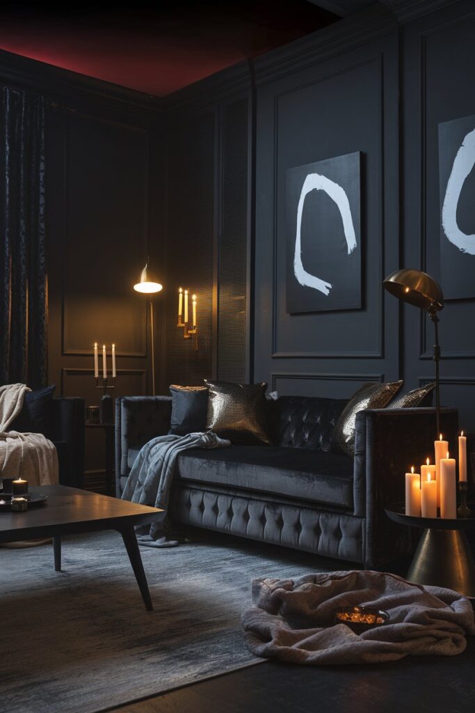 Dark Charcoal Grey Living Room for a Cozy, Dramatic Look