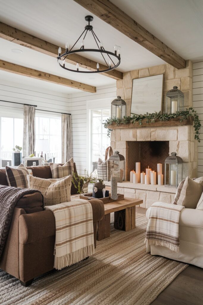Cozy Farmhouse Living Room with Rustic Accents
