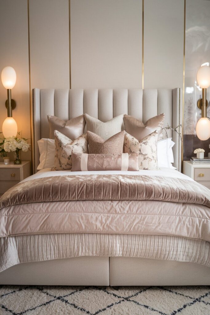 Luxury Bedding with Layered Textures and Plush Pillows