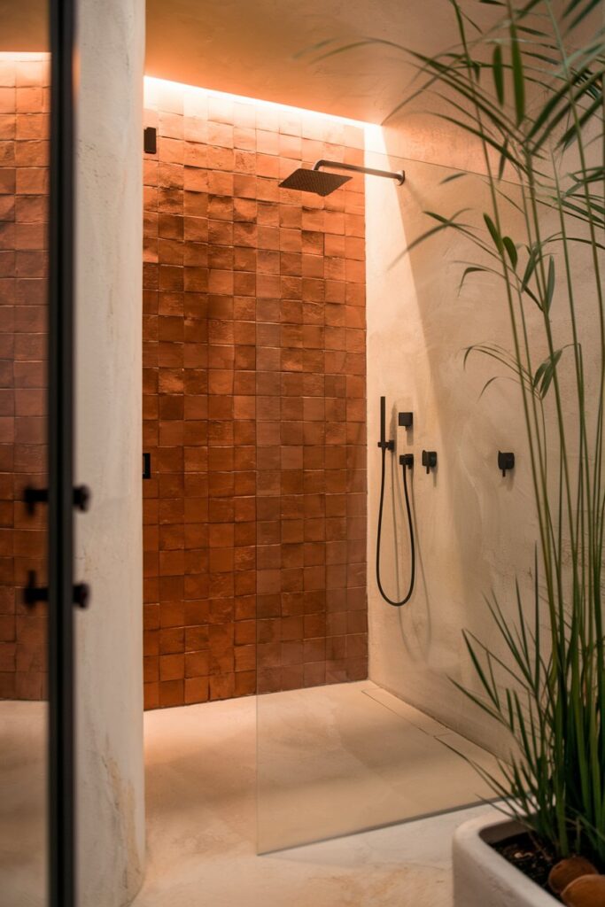 Terracotta Accent Wall in the Shower