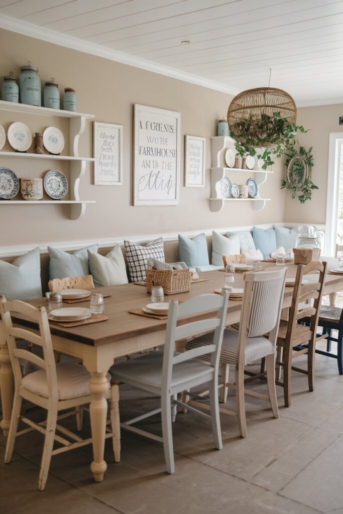 Farmhouse Dining Room with Mismatched Chairs