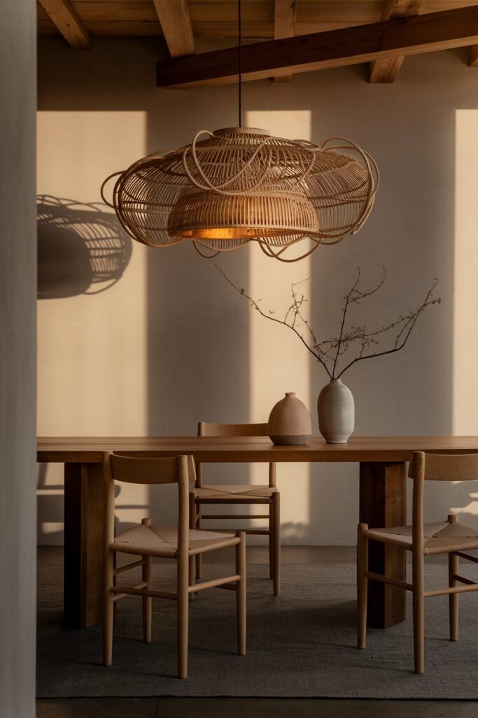 Japandi Dining Room with Statement Lighting