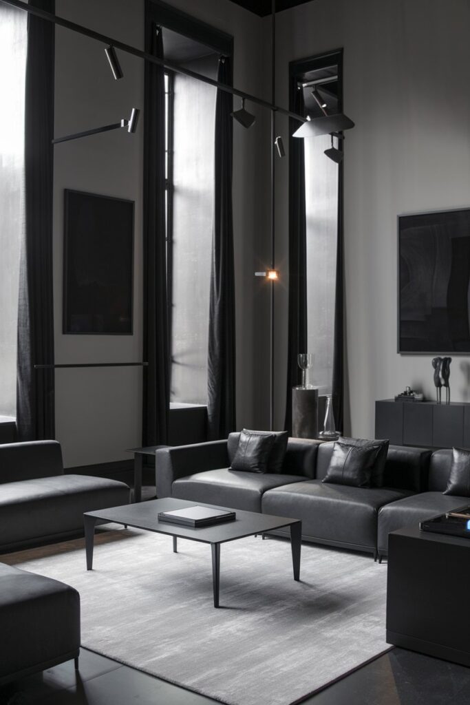 Grey Living Room with Black Accents for Bold Contrast