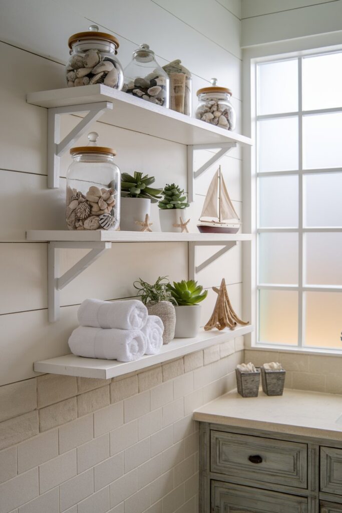 Open Shelving with Beach Decor Displays