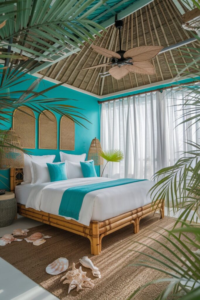 Turquoise Tropical Bedroom