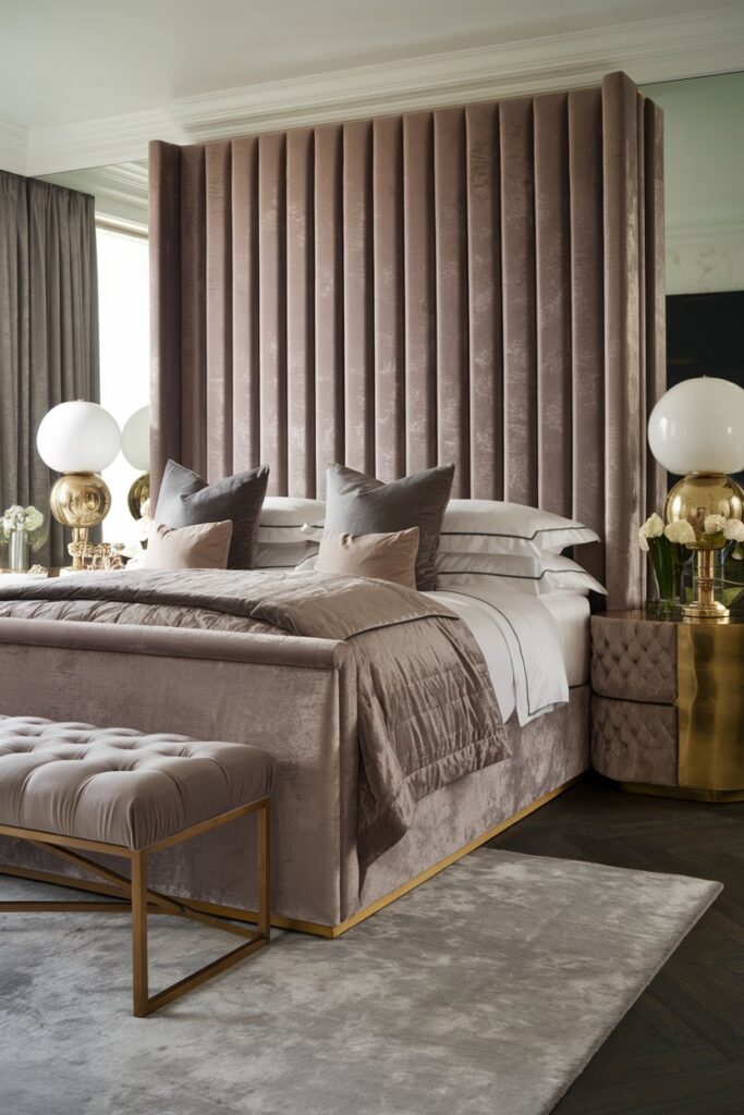 Grey Bedroom with Velvet Upholstery
