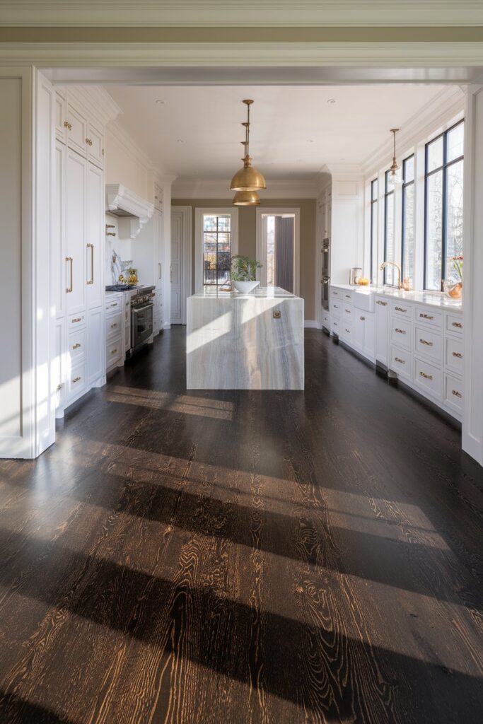Dark Stained Wood Kitchen Flooring