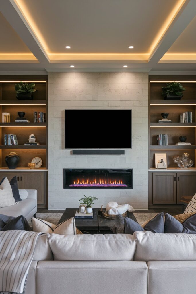 TV Wall with Fireplace and Built-Ins