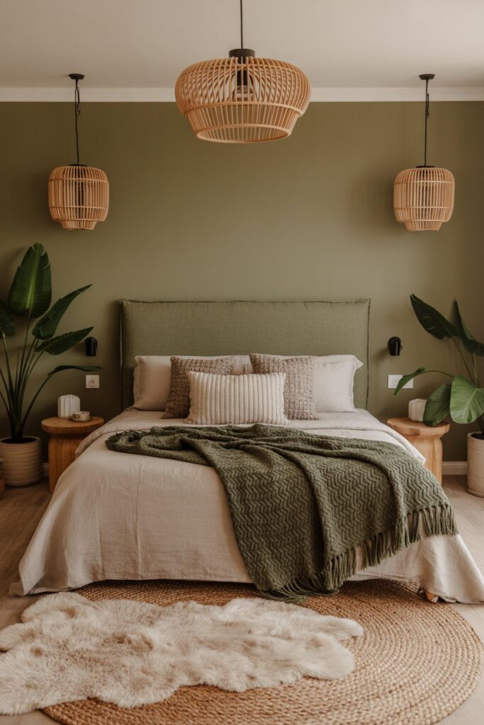 Green Bedroom with Layered Textures