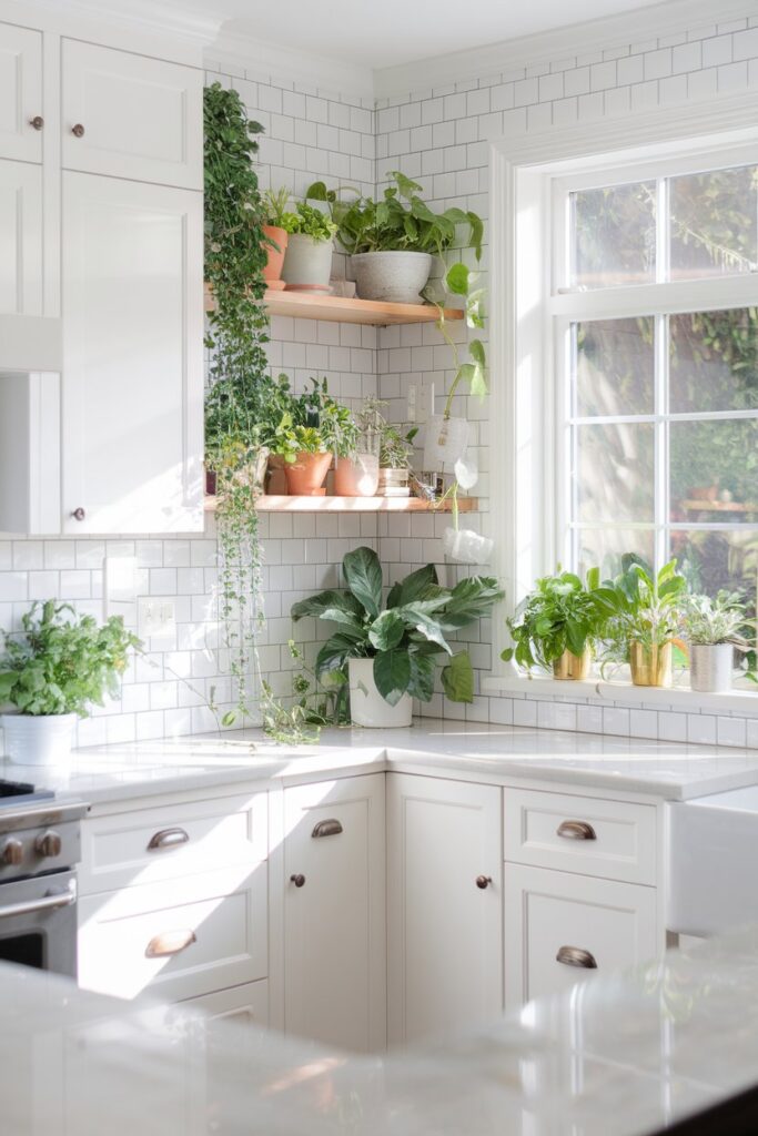 White Kitchen with Greenery and Plants