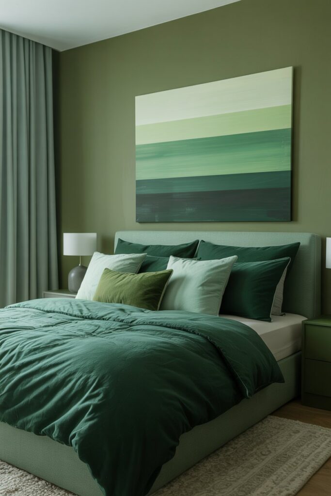 Green Monochromatic Bedroom