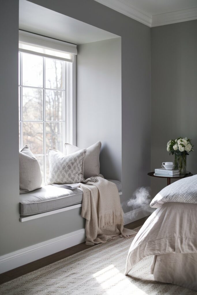 Grey Bedroom with Cozy Reading Nook
