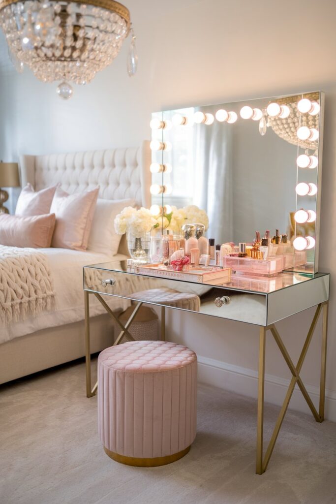 Statement Vanity Area with Glam Mirror and Lighting