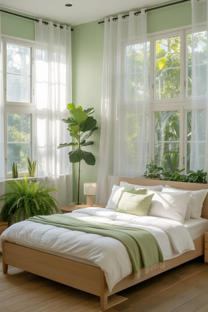 Green Bedroom with Natural Light Focus
