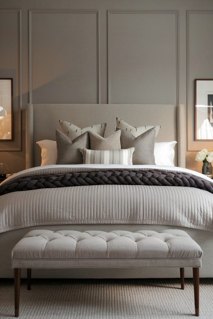 Grey Bedroom with Layered Bedding