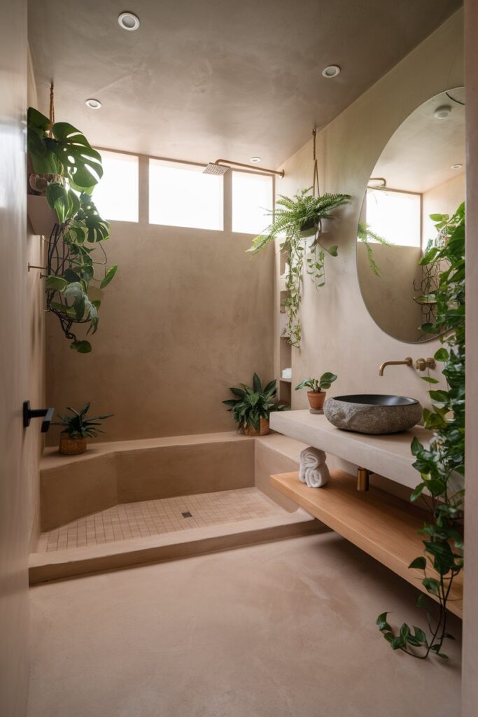 Spa-Like Bathroom with Terracotta and Plants