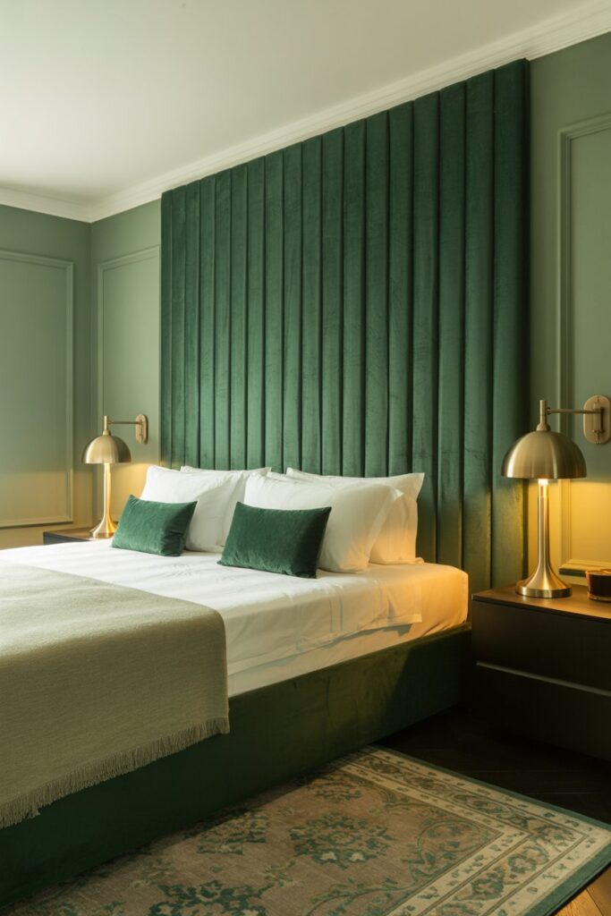 Green Bedroom with Statement Headboard