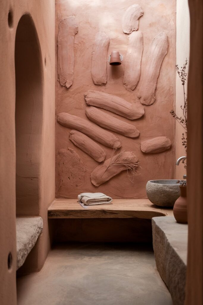 Wabi-Sabi Bathroom with Terracotta Texture