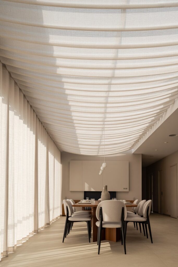 Ceiling-Mounted Track Curtains for a Sleek Look