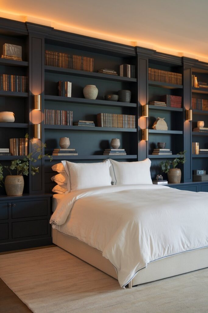 Dark Blue Built-in Shelves