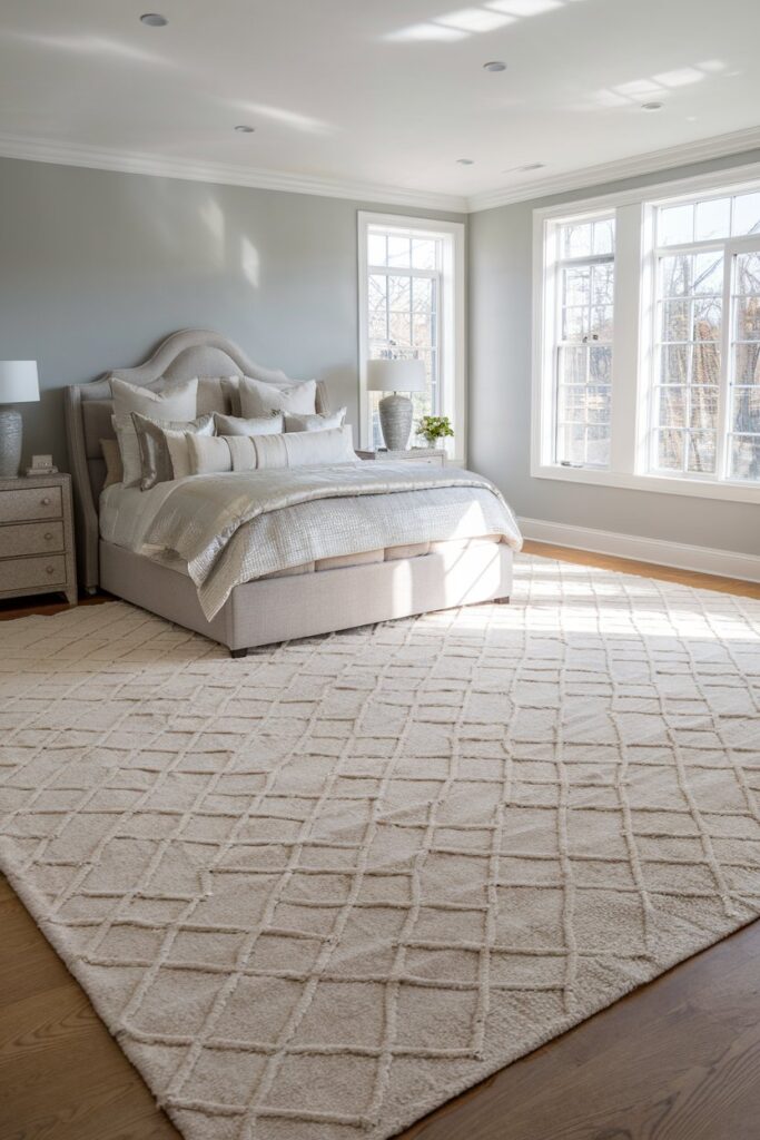 Grey Bedroom with Large Area Rug