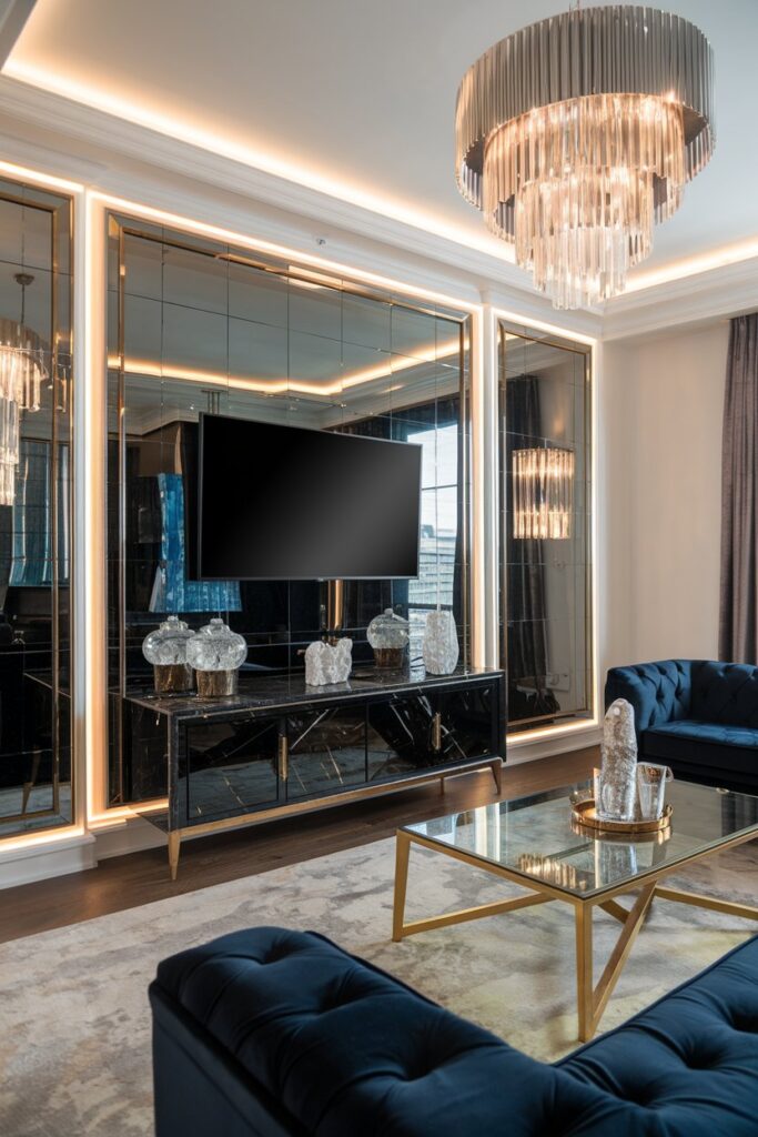 Luxury TV Wall with Mirrors