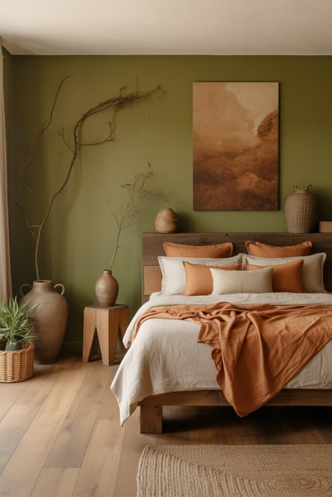 Green Bedroom with Earthy Accents