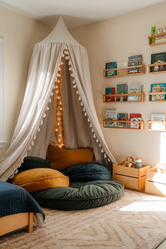 Reading Nook with Canopy and Floor Cushions