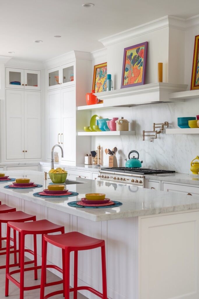 White Kitchen with Pops of Color (Accessories + Decor)