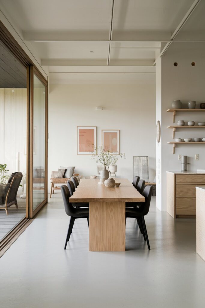 Japandi Dining Room with Open-Concept Layout