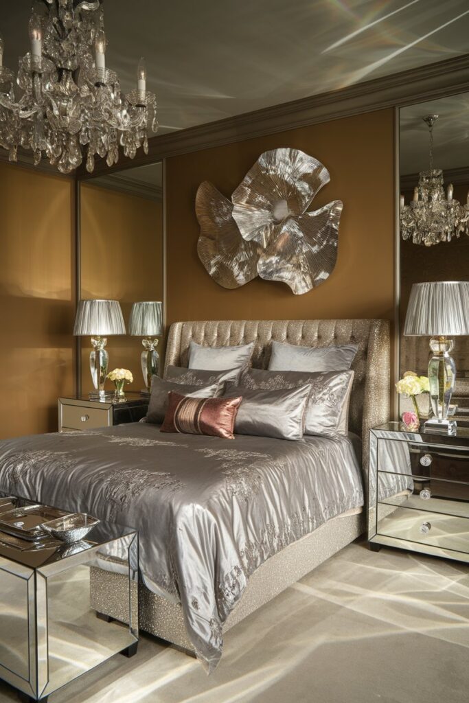 Grey Bedroom with Metallic Silver Accents