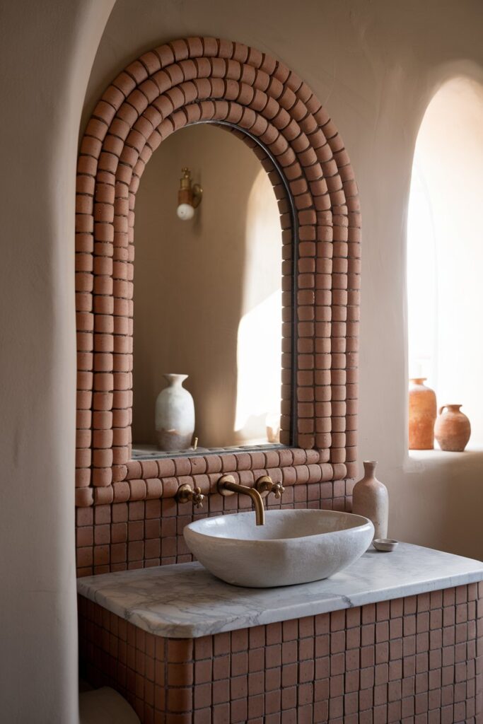 Arched Mirror with Terracotta Tiling