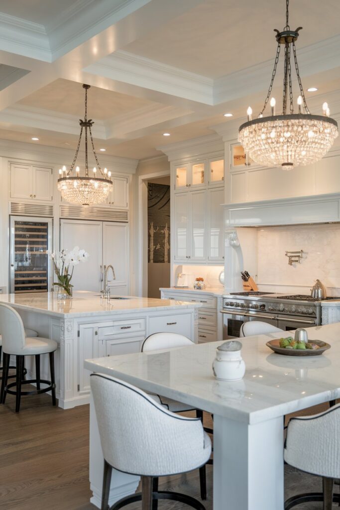 Luxury White Kitchen with Double Islands