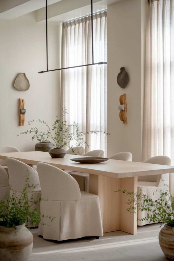 Japandi Dining Room with Neutral Curtains