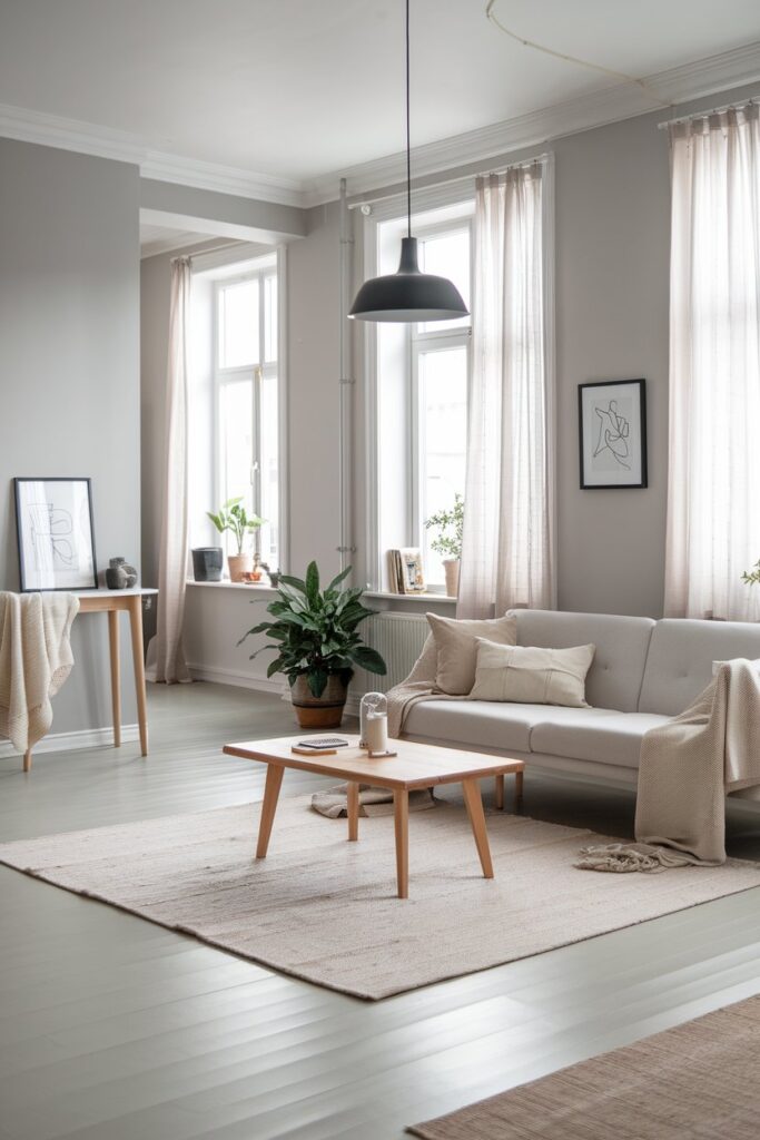 Scandinavian Style Grey Living Room with Minimal Decor