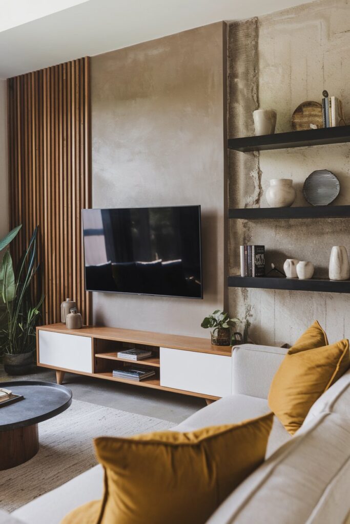 TV Wall with Mixed Materials