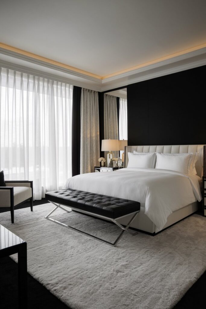 Hotel-Inspired Black and White Bedroom Design