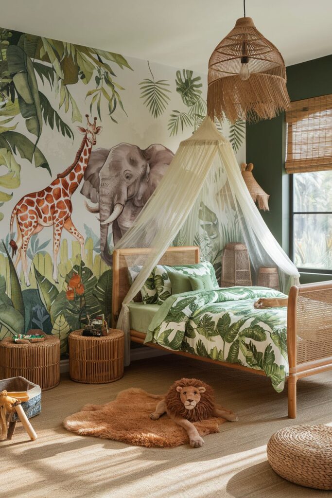 Jungle Safari Bedroom with Animal Murals