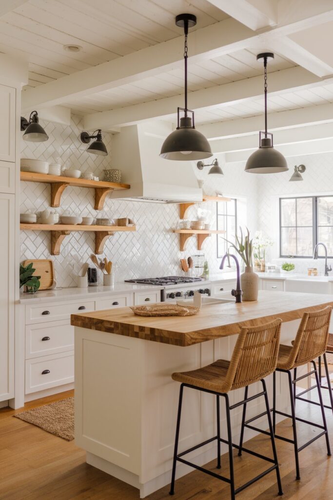 White Kitchen with Warm Wood Accents