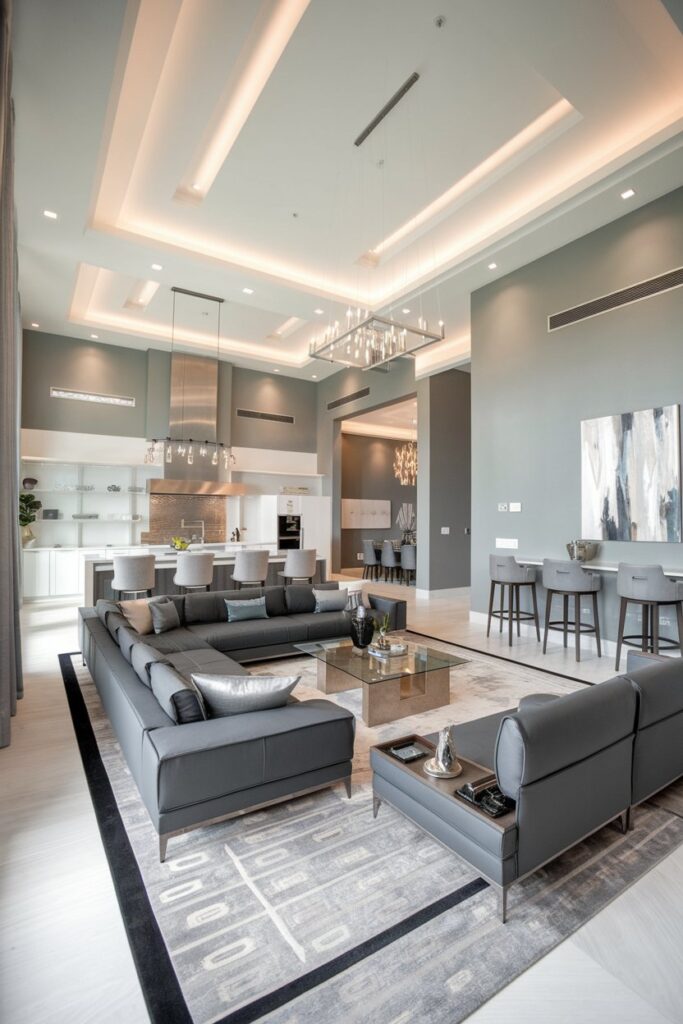 Modern Grey Living Room with Open-Concept Layout