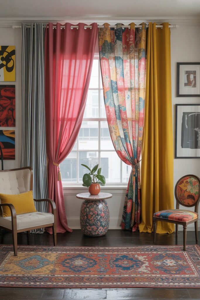 Mix-and-Match Curtains for an Eclectic Living Room