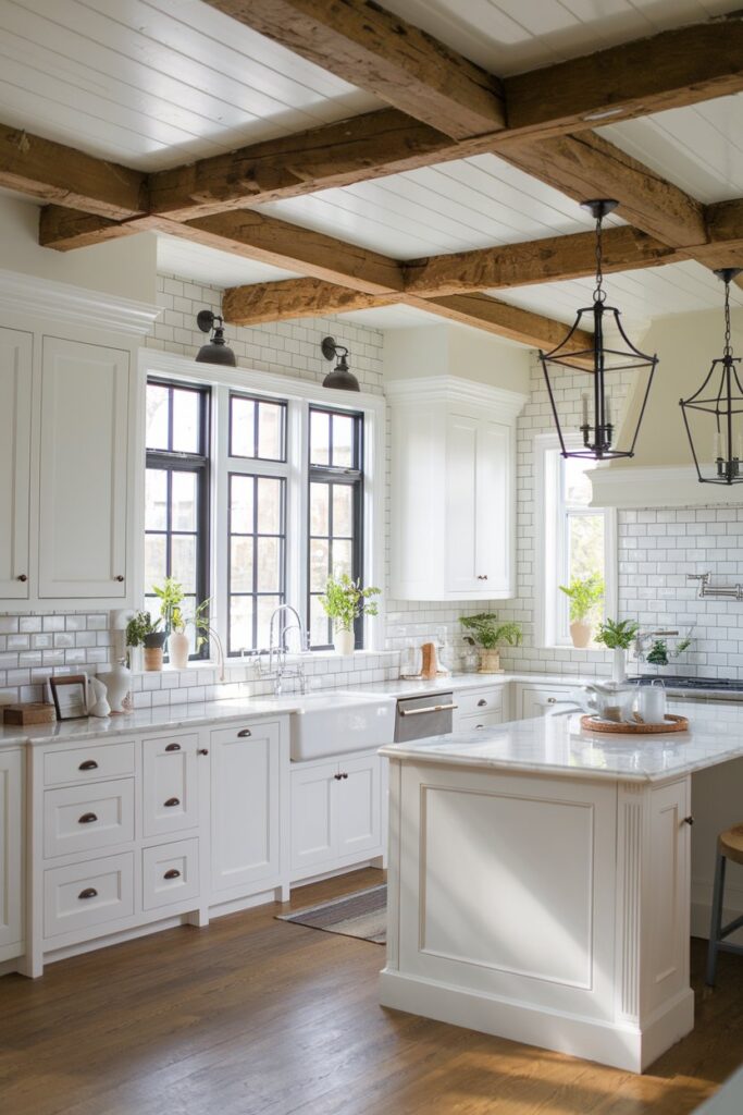 White Kitchen with Ceiling Beams for Character