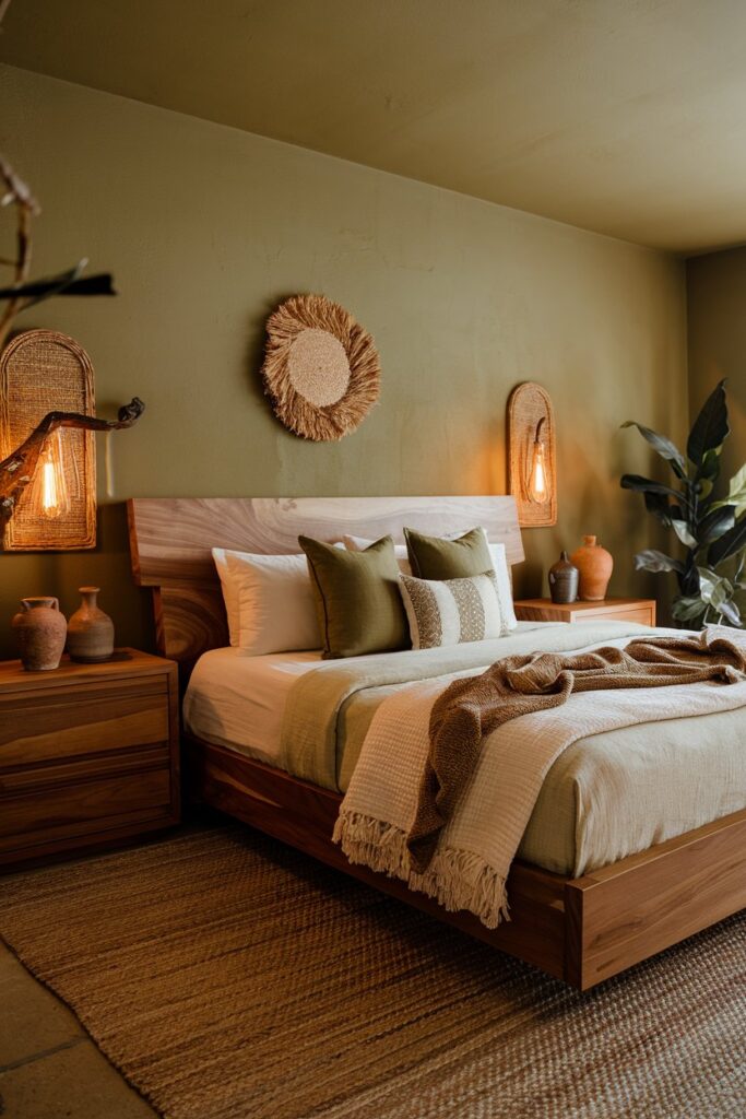 Olive Green Walls with Wood Accents