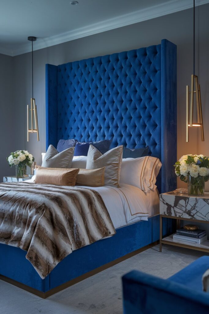 Royal Blue Velvet Bed Frame
