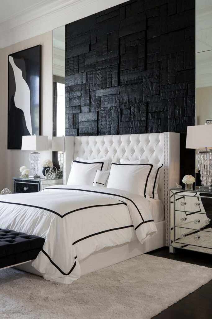 Black and White Bedroom with a Statement Accent Wall