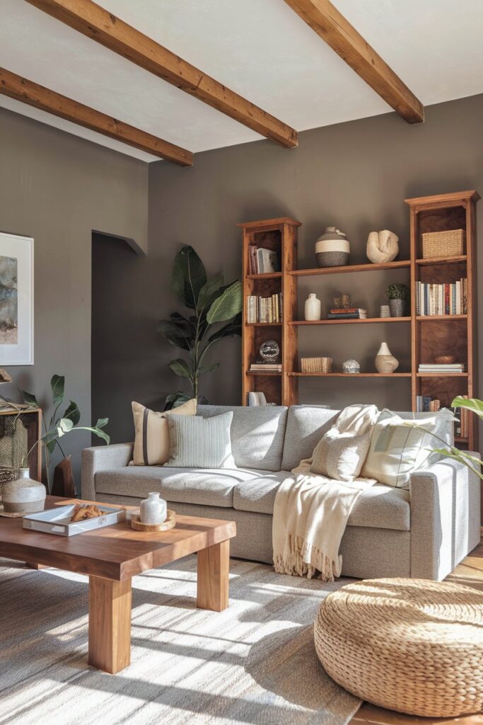 Grey Living Room with Warm Wooden Accents