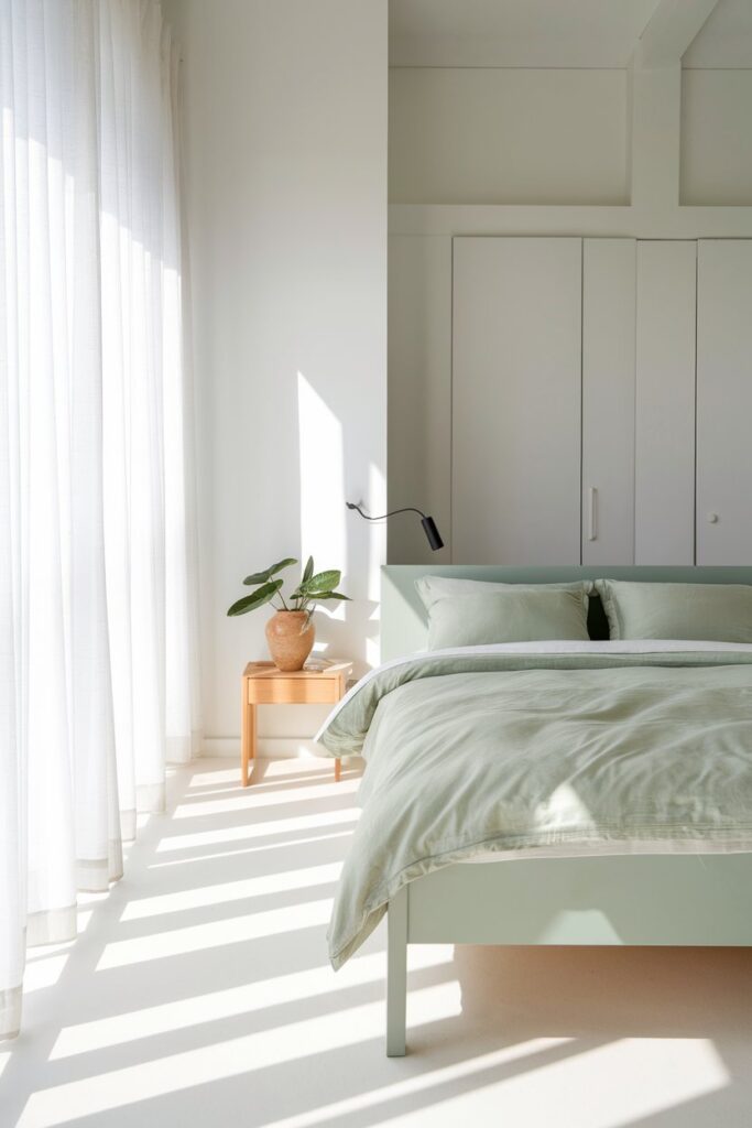 Green and White Minimalist Bedroom