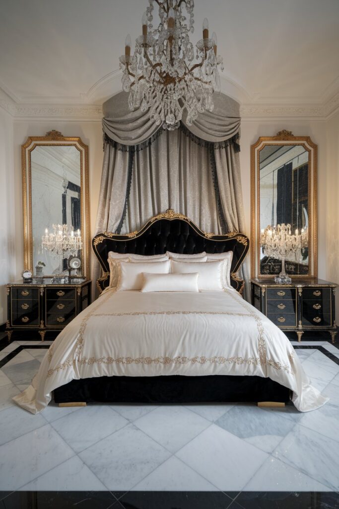 Luxury Black and White Bedroom with Gold Touches